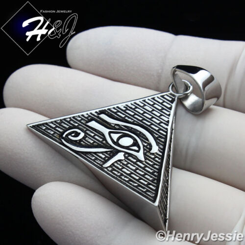 MEN/'s Stainless Steel Silver//Black//Gold Eye of Horus Pyramid Charm Pendant*P89