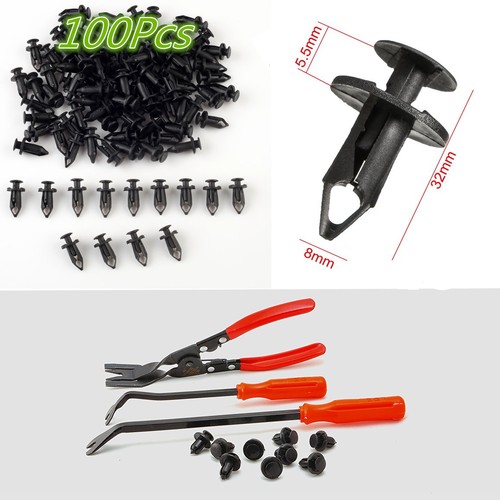 3pcs Retainer Remover Pry Puller Tool 100x Nylon Car Clips Push Rivet Fastener