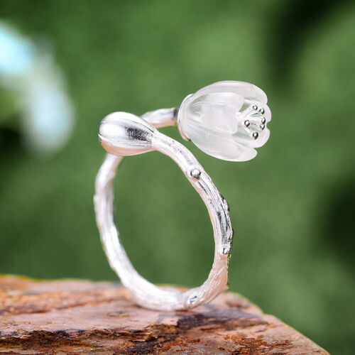 Lotus Fun Natural Crystal Flower Ring Real 925 Silver 18k Gold Jewelry for Women 