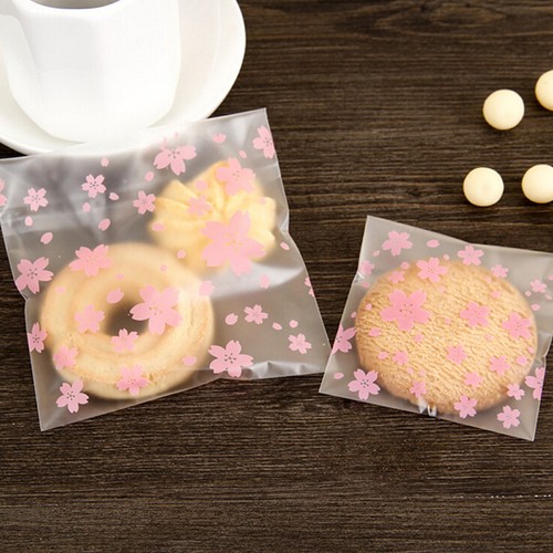 100PCS//Lot Lovely Pink Cherry Blossoms Cookie/&Candy Bag Self-Adhesive Bags S/&K