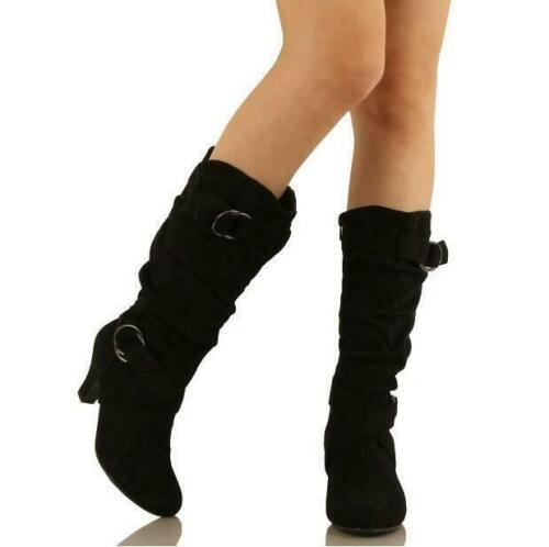 Womens Winter New Fashion British Round Toe Block Mid Heel Mid-Calf Boots #@di19 