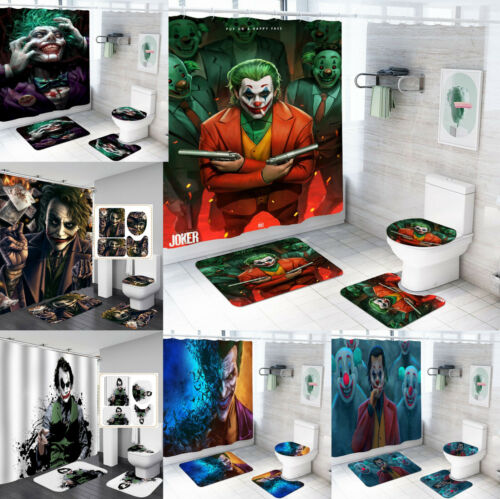 The Joker Bathroom Mat Set 4PCS Shower Curtain Non-Slip Toilet Seat Mat Cover 