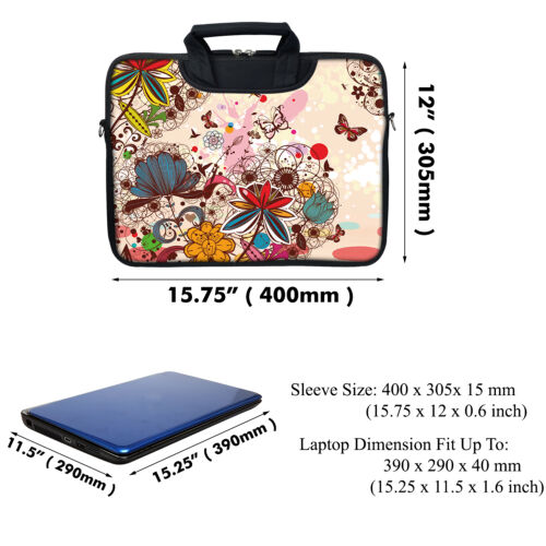 15/" Laptop Computer Sleeve Bag with 2 Top Pockets /& Shoulder Strap Handle 3010