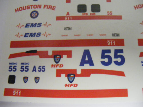 Ambulance 1:64 Water Slide Decals Fits GL Blank Ambulance Houston Fire Dept