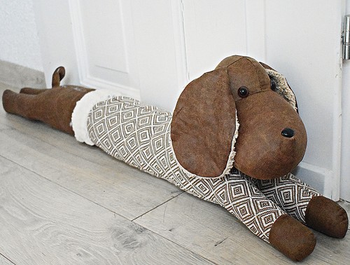 ❀ Zugluftstopper Hund Türstopper 91cm Groß Braun Beige Windschutz Türdeko #K