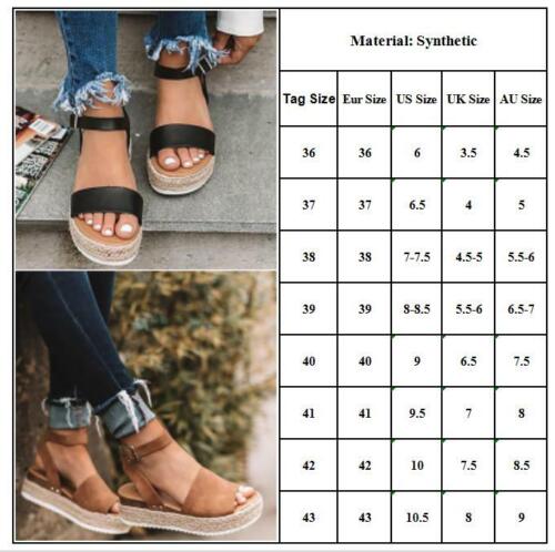 New Womens Ladies Flatform Espadrille Sandals Wedge Ankle Buckle Open Toe Shoes