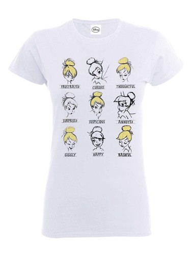 Tinkerbell Moods Fairy Peter Pan Official Disney Princess White Womens T-shirt