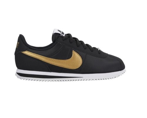Nike Cortez Basic Nylon Boys Girls Trainer Black Gold White 4 5 RRP £50//
