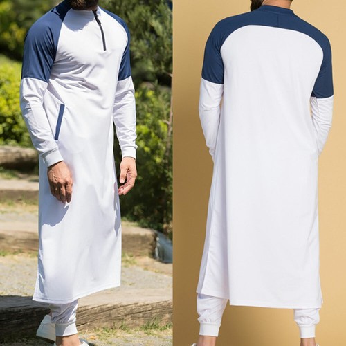 M-3XL Mens Muslim Thobe Islamic Arabic Clothing Long Sleeve Shirt Tops Robe New