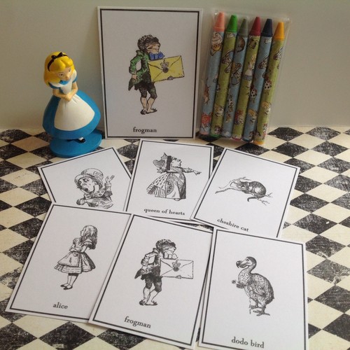 1 Pkt Assorted Alice in Wonderland Colouring Cards Plus 6 Crayons Favour Gift