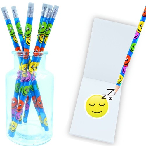 12 x Happy Face Bleistifte mit Radierer German Trendseller® Party