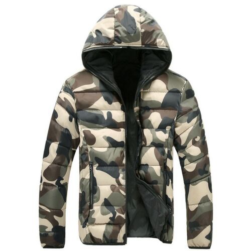 Winter Men Hooded Cotton Down Overcoat Thicken Camouflage Padded Outwear Jacket 