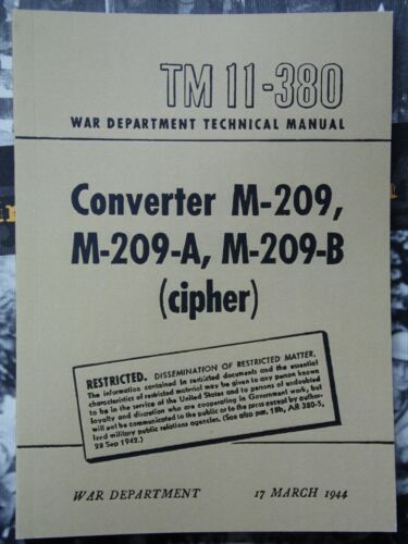 decoder cypher machine March 1944 Manual TM 11-380 for M209B M-209 Converter