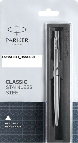 Parker Classic Jotter Stainless Steel Chrome Trim Slim Ball Point Pen Blue Ink 