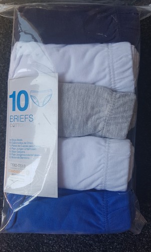 Boys 10 Pairs Plain Pants Briefs Underwear Blue White Grey Age 2-15 Years