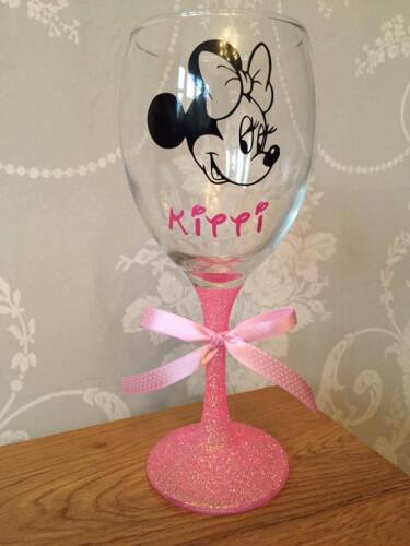 18th 21st 30th 40th Personalised Glitter Wine Glass Minnie  Mouse Birthday