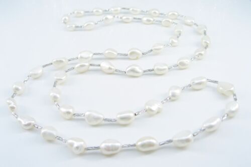 925 Sterling Silver Tube Freshwater Baroque Drop Pearl 90cm 35" Long Necklaces 