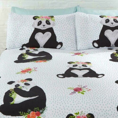 Panda with Floral & Spots Duvet Quilt Cover Bedding Set with Pillowcases 