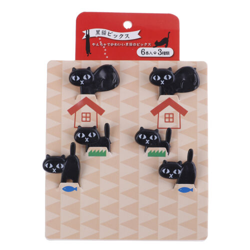 6Pcs black cat fruit fork cute toothpick gadgets kitten dessert decoration FC^ss 