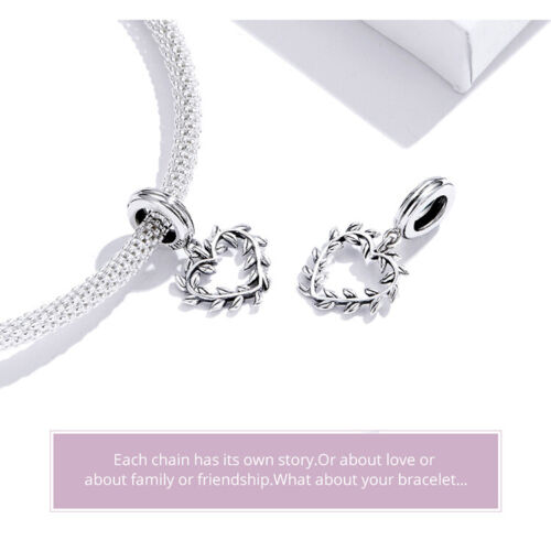 Women S925 Sterling Silver Weave Love Bead Charms Fit Bracelet /& Necklace VOROCO