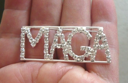 Our Exclusive! Large /"MAGA/" Make America Great Again/" Rhinestone Trump Pin New