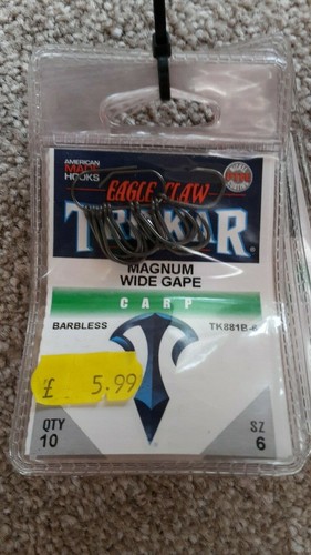 Eagle Claw Trokar Magnum Wide Gape Hooks Size 6 Barbless