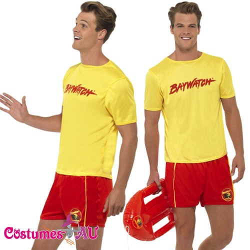 Mens Baywatch Lifeguard Costume Licensed Beach Swimming Party 80s Fancy Dress