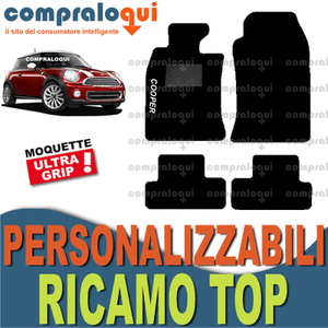 TAPPETINI per MINI COOPER R50 R52 R53 MOQUETTE con fondo in GOMMA RICAMO TOP