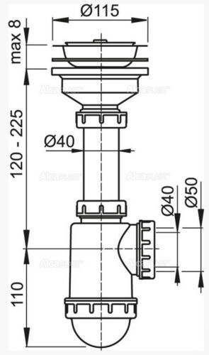 Spültisch Siphon Universal DN115 Spülbecken Spülmaschinenanschluss Sifon Ablauf