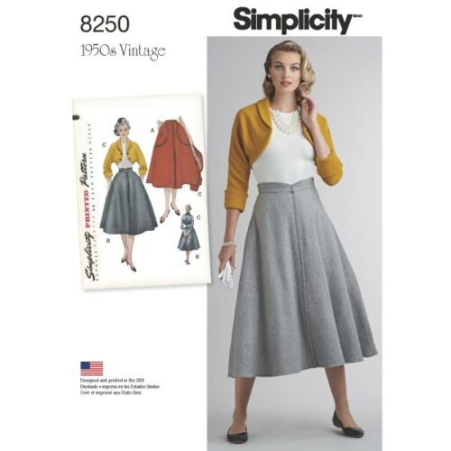 Simplicity Sewing Pattern 8250 Women's 1950s Vintage Skirts and Boleros 