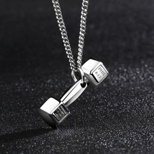 Sports Dumbbell Stainless Steel Pendant Necklace for Men Women Jewelry Choker 