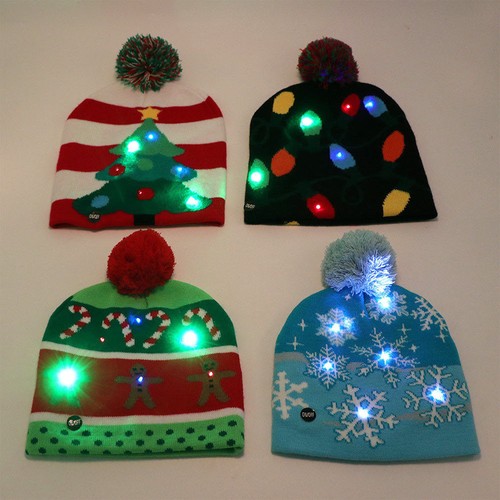 Cute LED Christmas Beanie Light Up Hat Snowflake Tree Party Knitted Led Cap