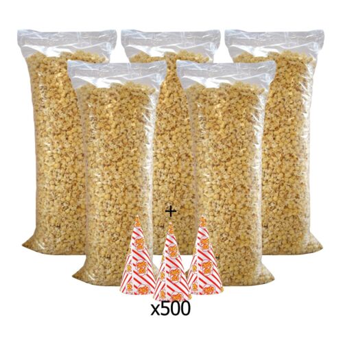 500 Popcorn Cones 5 Large Bags of Pre-Popped Corn Ready Made Popcorn Deal