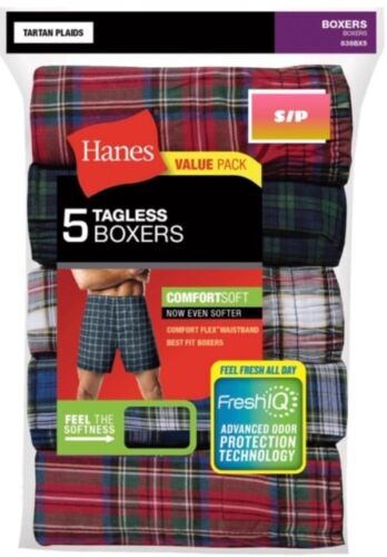 5-Pack Hanes Men/'s Ultimate Tagless Boxers Plaids Small 28-30/" NEW!