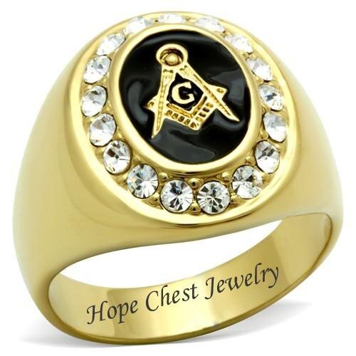 Details about  / HCJ MEN/'S GOLD TONE STAINLESS STEEL OVAL ENAMEL CRYSTAL MASONIC RING SIZE 8-13