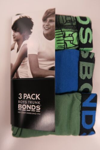 Bonds Boys Kids 3 Pack Cotton Trunks Underwear sizes 2 3 6 8 10 14 16