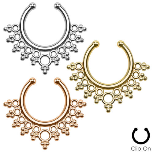 Clip On Fake Septum Clicker Non Piercing Nose Ring Hoop Clear CZ 