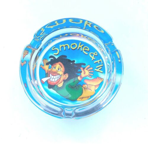 2Ct CANNABIS SMOKE FLY BEER PARADISE HAPPY Round Glass Ashtray Smoke 3.5/" Wide