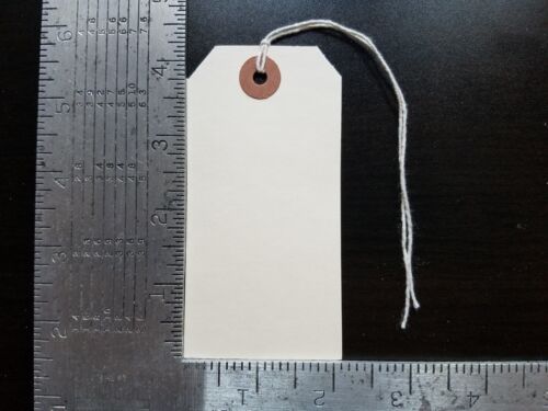 100 MANILA INVENTORY SHIPPING HANG TAGS SIZE #4 WITH STRING 4 1/4" X 2 1/8" 