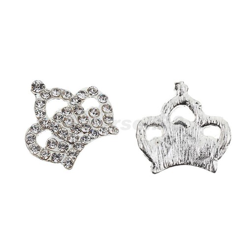 10x Silver Metal Rhinestone Crown Flatback for DIY Wedding Scrapbook Decor