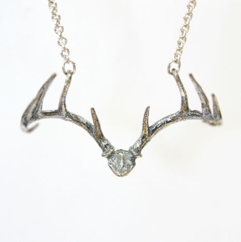 Details about  / Antler Choker Necklace Solid Sterling Silver Whitetail Deer Antlers Rack 508