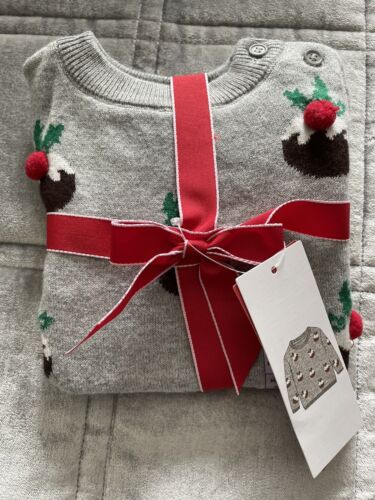 M&S Christmas Jumper  BNWT Age 3-6 Months Suitable For Girl Or Boy Xmas pudd 