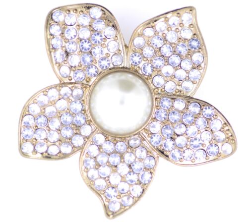 Vintage style 6cm large gold and white flower stretch ring with crystal 
