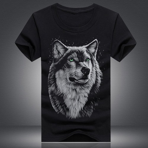 Men Wolf Head T-shirt Summer 3D Print Round Collar Fashion Animal Short Sleeves