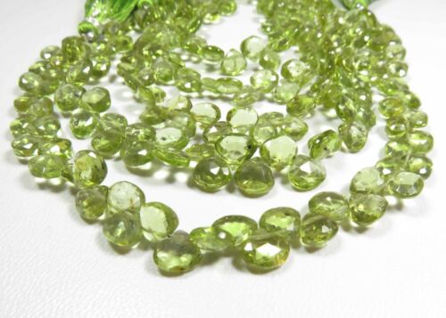 NATURAL GEMSTONE GV-420 FACETED GREEN PERIDOT BEADS HEART SHAPE BRIOLETTE AAA 