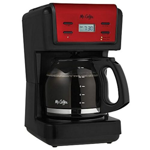 Mr Coffee 12-Cup Red Programmable Coffee Maker with Brushed Stainless Accents