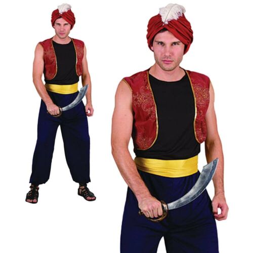 Mens Arabian Bandit Costume Bollywood Genie adultes Sinbad Fancy Dress Outfit
