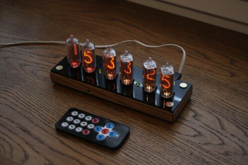 fine 5 Desk wooden black Remote Auto Temperature Nixie tube clock with IN-8-2