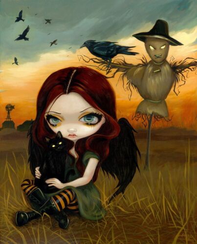 The Scarecrow by Jasmine Becket-Griffith Art Print Gothic Black Cat Bird Poster