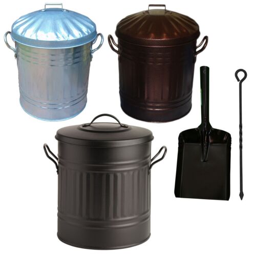 15L Colour Mini Metal Coal Bucket Box with Lid /& with or without Shovel /& Poker